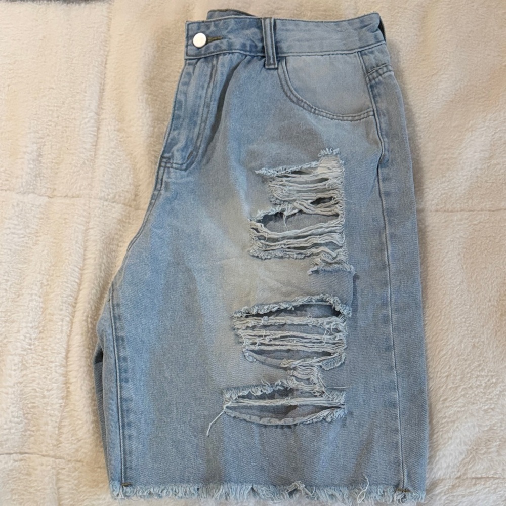 SHEIN Light Blue Distressed High-Waist Denim Shorts NWOT